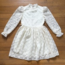 Vintage Girl's Ivory Flower Lace Dress Hippie Mod 1960s 1970s Miss Quality 8 10