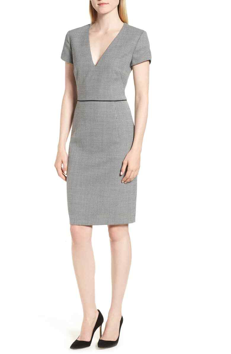 🤍 HUGO BOSS Geometric Wool Stretch Woven Tailored Sheath