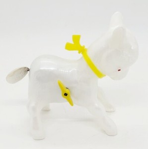 Vintage Plastic Lamb with Yellow Bow Wind Up Toy