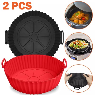 2 Pcs Air Fryer Silicone Pot Basket Liners Non-Stick Safe Oven Baking Tray Mats