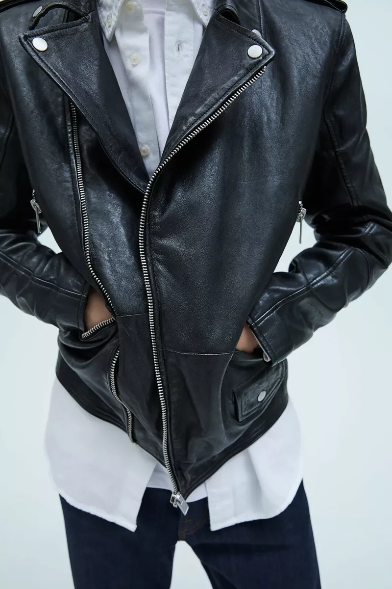 ZARA NEW MAN FW collection BLACK 100 LEATHER JACKET ZIPS M 5388 401 NWT