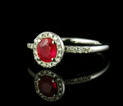 SIGNED DESIGNER FINE NATURAL 3/4ctw RUBY DIAMOND HALO SOLID 14K WHITE GOLD RING - Picture 5 of 11
