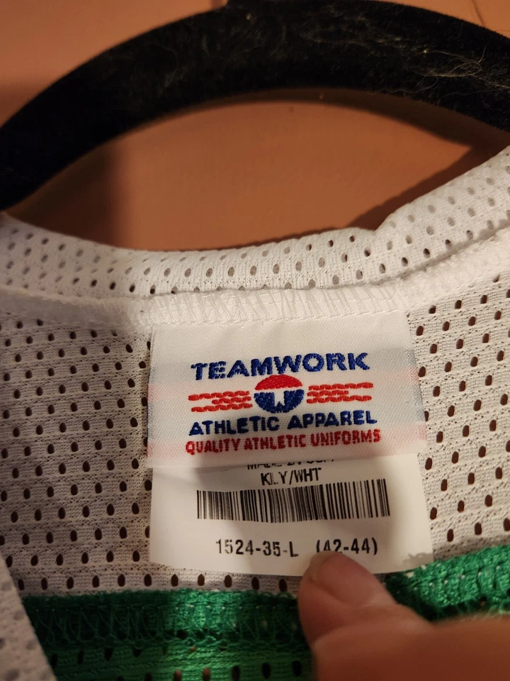 Camiseta deportiva de manga larga con cuello en V verde/blanco de malla en L para hombre Teamwork Foto 4 de 4