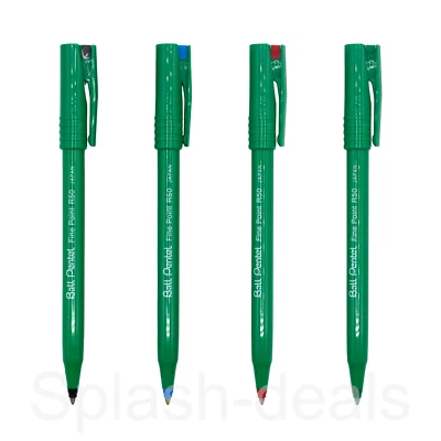 Pentel Ball R50 Rollerball Pens - 0.8mm Fine Smooth Ink - Black Blue Red Green