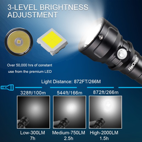 Scuba Diving Flashlight Dive Torch Submarine Under Water 394ft for Deep Sea Cave - Picture 4 of 12