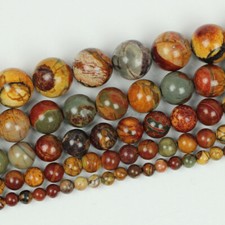 Natural Picasso Jasper Round Loose Gemstone Beads 15.5" 6mm 8mm 10mm 12mm 14mm