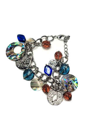 Lia Sophia ''Neptune/Windsong'' Genuine Abalone w/Glass Beads Charm Bracelet RV$62