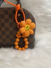 Orange Sunflower keychain Purse Bag charm key fob Beaded strap happy