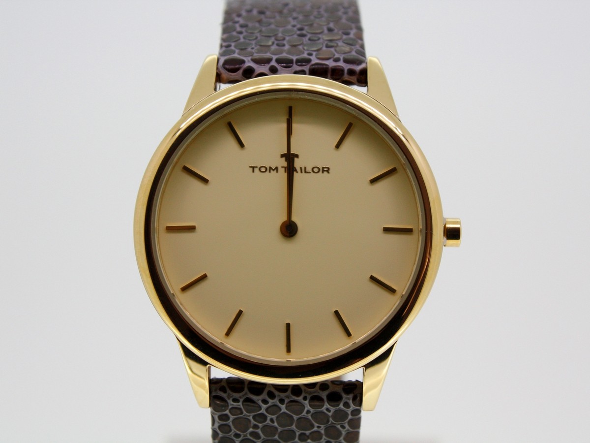 TOM TAILOR Damenuhr Edelstahl gold Armband Leder braun