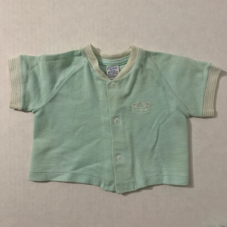 De Colección Años 50 Carters Conjunto de 2 Piezas Camisa Pañales Pantalones Cortos Gorra Marinero Espuma de Mar Verde Foto 2 de 4