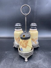 3pc MT WASHINGTON MERNOD JACCARD QUADRUPLE PLATE CONDIMENT SET SHAKERS