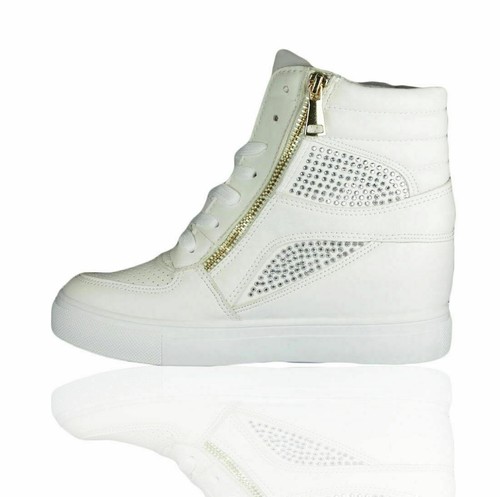 Ladies Zip Up Trainers Sneaker Womens High Top Ankle Wedge Boots Shoes Sizes - Picture 15 of 18