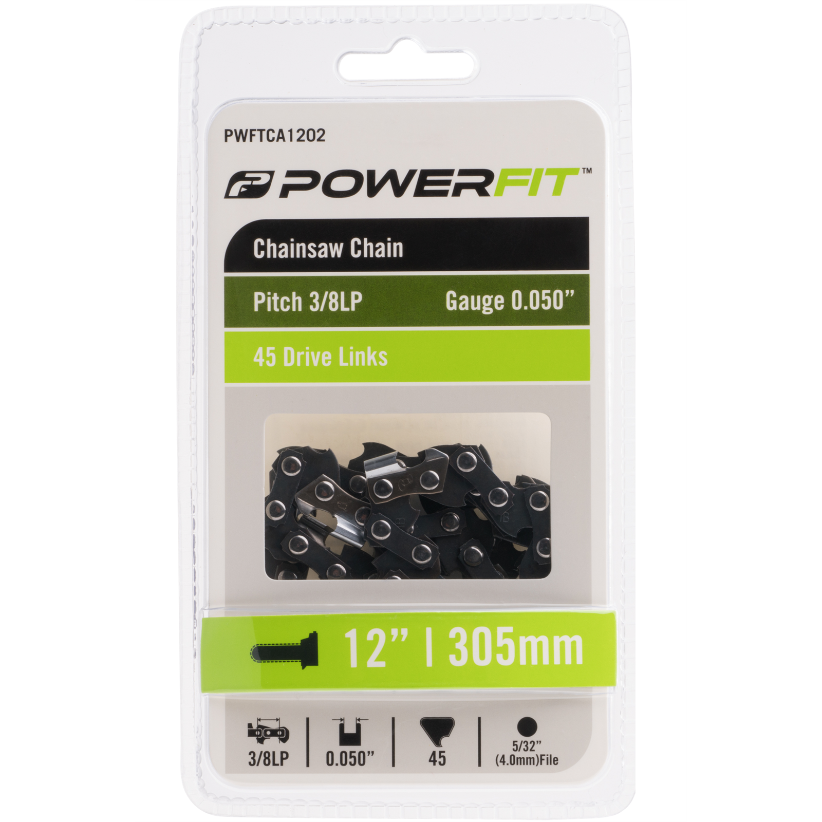 Powerfit CHAINSAW CHAIN 305mm Bar, 45Drive Links, 3/8" Pitch 0.043