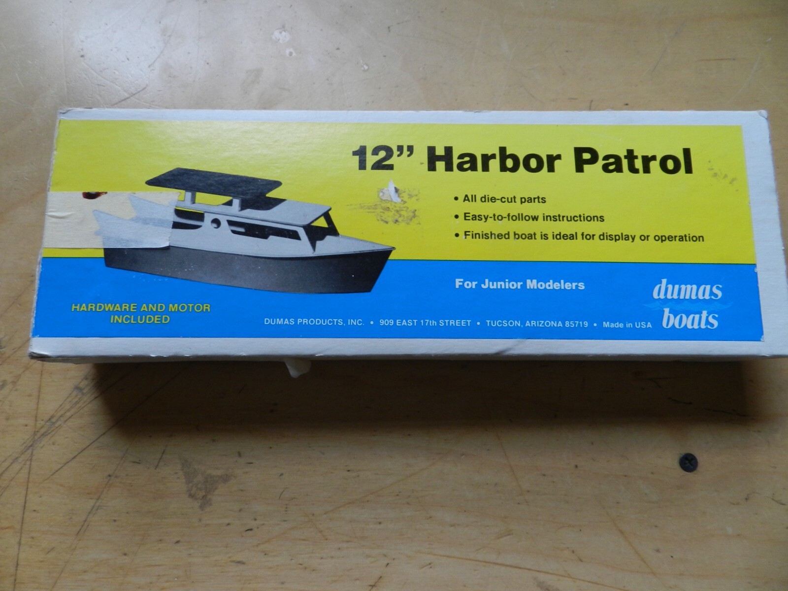 Vintage 12" HARBOR PATROL BOAT Dumas Boats Products Wood Kit 1001 USA