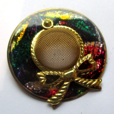 Broche Vintage Couple En émail Rouge Et Vert Avec Perles - Or Couleur - Bijou Ancien état Impeccable