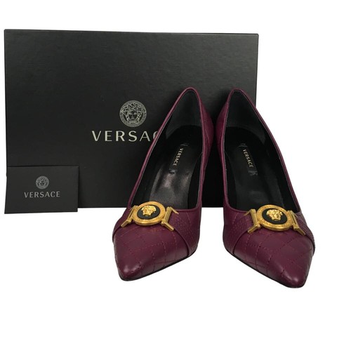 Versace scarpe donna tacco alto a pompa trapuntate logo Medusa bordeaux taglia 38 - Foto 6 di 10