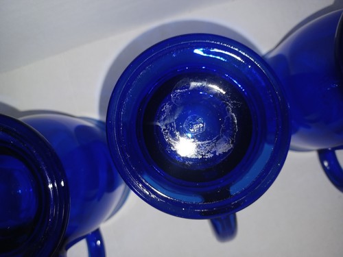 Set of 4 Vintage Anchor Hocking 16 oz Cobalt Blue Footed Mugs with Handles - Picture 7 of 8