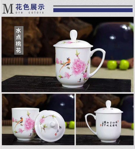 Jingdezhen Blue and White Bone Porcelain Cup Ceramic Tea Cup with Handle Lid - Picture 6 of 17