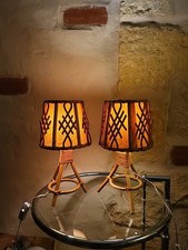Paire De Lampes vintage Louis Sognot , Lampe en Rotin  Années 50 Rattan lamp