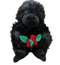 Vintage Kellytoy Black Gorilla Plush 10.5” Holding Roses Bouquet Plastic Eyes