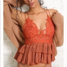 Free People Adella Lace Ruffle Babydoll Cami Tank Top XS Boho Fairy Whimsical