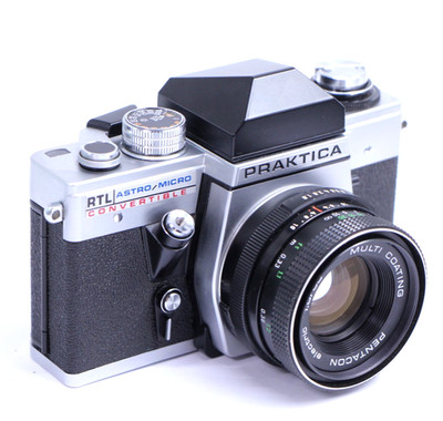 Praktica RTL Astro/Micro Convertible SLR Film Camera Pentacon 50mm f1.8 Lens M42