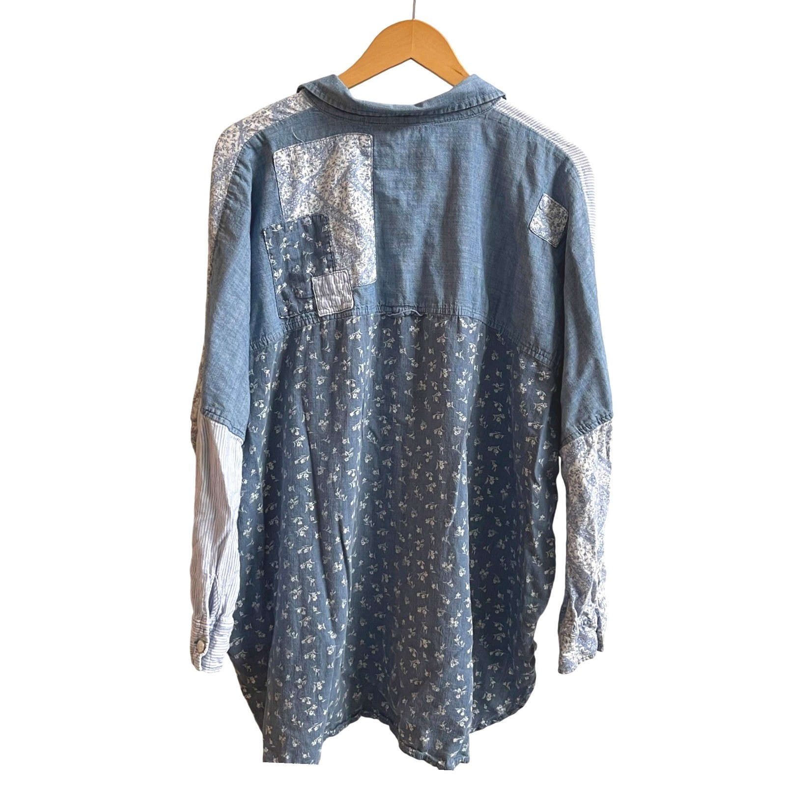 American Eagle Patchwork Striped Floral Button Up… - image 3