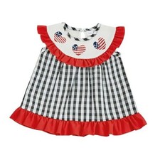 4th of July Toddler Girl Dress Baby Red White and Blue Dress 2-3T Plaid Black