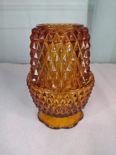 Small Diamond Point Glass Amber Fairy Lamp Candle Holder 5.25"