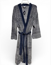 Ulta Super Soft Plush Full Length Robe One Size Blue Stripe Solid Trim NWT