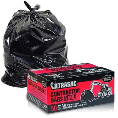 Large Black Contractor Bags - 42 Gallon, 50 Count