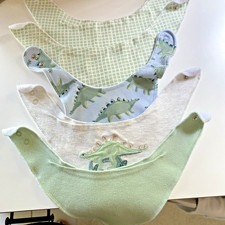 Carter's Child of Mine Dinosaur 5 Bibs sage and light blue soft cotton EUC