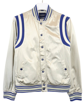 SCOTCH & SODA Bomberjacke Herren M Blau Silber Satin Kurz Snap-Front