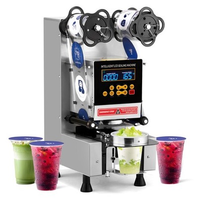 Fully Automatic Cup Sealer 500-650 Cups/H, LCD for Bubble Milk Tea Coffee,Silver