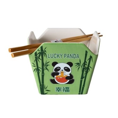 Urban Tokyo Chinese Takeout Box Style Porcelain Bowl With Hungry Panda