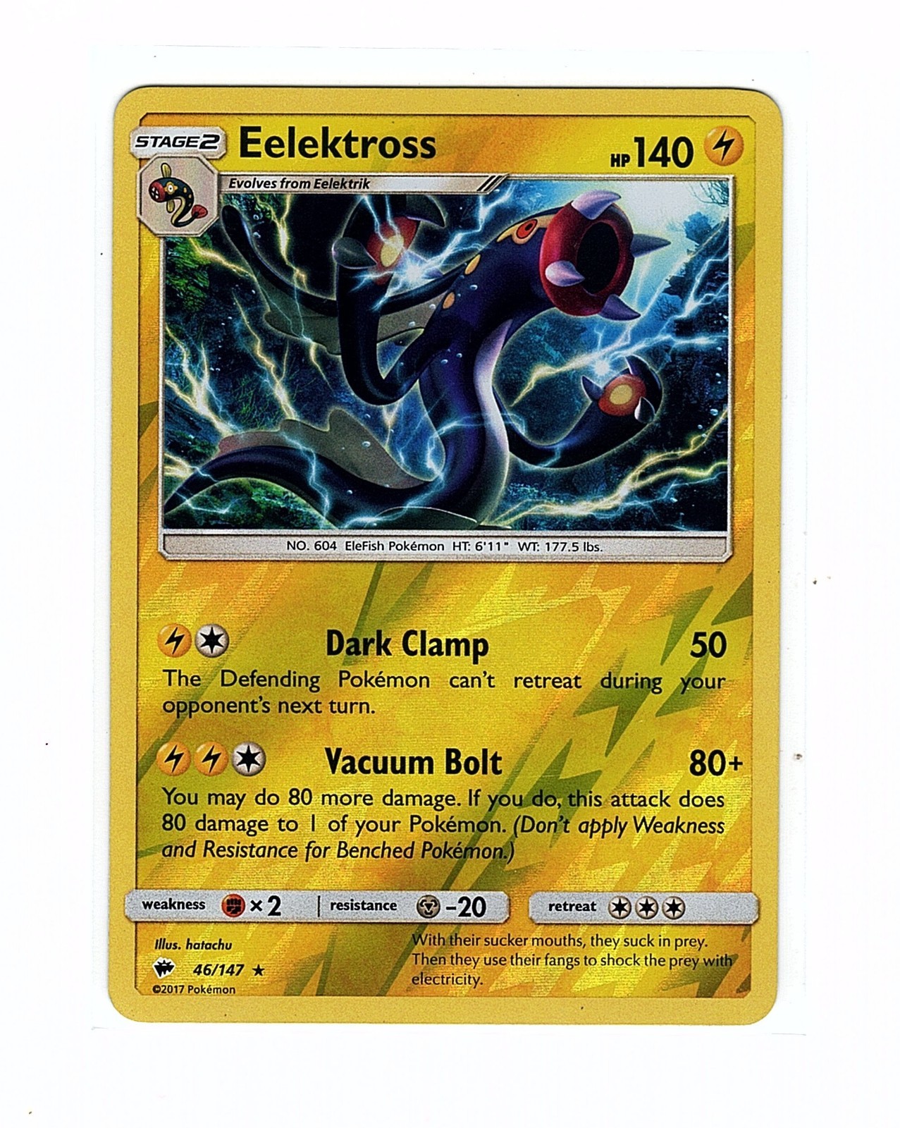 Eelektross 46/147 Sm-Burning Shadows Reverse Holo Rare Pokemon Card