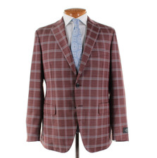 Belvest NWT Wool Blend Sport Coat Size 52R 42R US Reddish Brown w/ Blue Plaid
