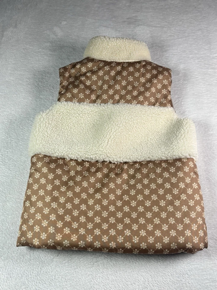 Lucky Brand девочки цветочный выстеганный шерпа жилет размер 4 теплый коричневый кремовый Colorway - Изображение 2 из 4