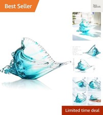 Blown Glass Conch Shell Sculpture, 8.2" Sea Glass Art Decor, Conch Shell Deco...