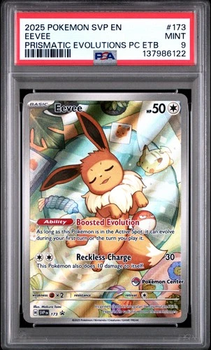 2025 POKEMON PRISMATIC EVOLUTIONS POKEMON CENTER ETB PROMO SVP #173 EEVEE PSA 9
