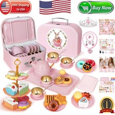 Adorable 49PCS Kids Tea Party Set with Carrying Case - Perfect Gift for Ages 3-8