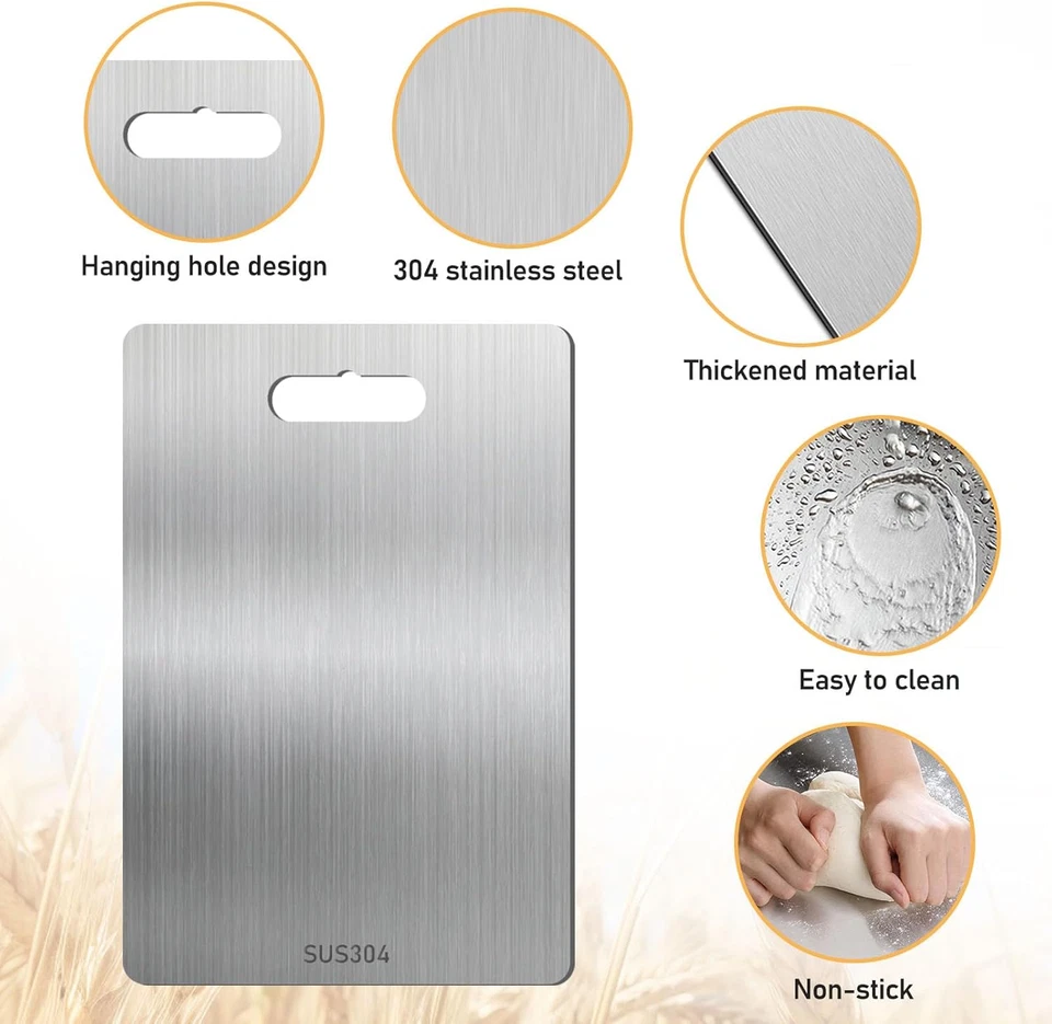 3 Pezzi Tagliere in Titanio per Cucina, Tagliere in Acciaio Inox, Tagliere Da Cu - Immagine 3 di 4