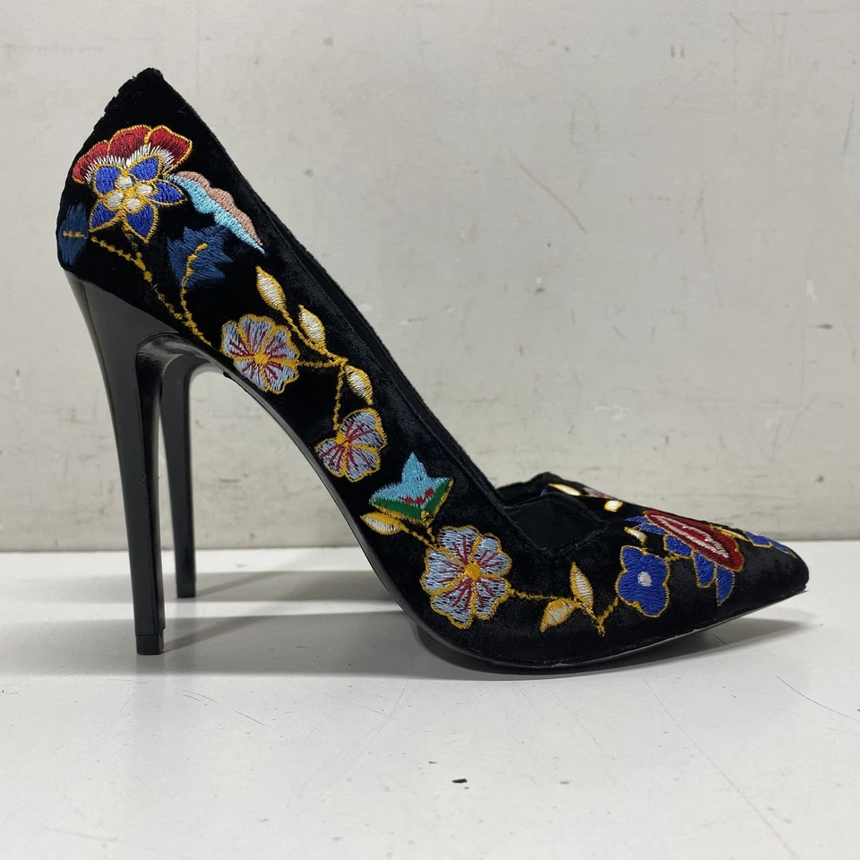 Alice Olivia Black Floral Embroidered Ultra High Heel Pumps Women's Size 10 - Image 3 of 4
