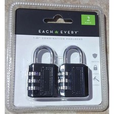 Each  Every 2-Pack 1.25" Combination Padlocks   Resettable, Zinc Alloy