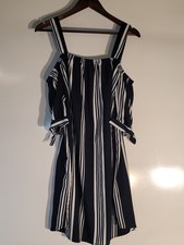 Blush Dress Womens 1X Blue & White Stripe Nautical Off Shoulder Short Sleeve