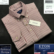 ETON NWOT 285 SLIM FIT STRIPED OXFORD DRESS SHIRT 100 COTTON EUR39 - US 15 1/2