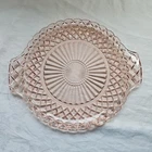 Anchor Hocking Pink Depression Glass Waffle Pattern Handled Cake Plate 10”