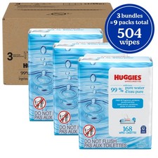 Huggies 99 Pure Water Unscented Wipes, 3 Flip-Top Packs, 168 Total Ct