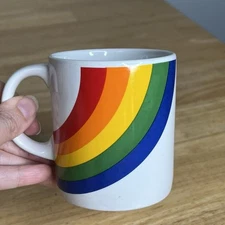 Vintage FTD Made In Korea RAINBOW Striped COFFEE MUG Cup 80’s 1980’s