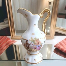 VTG Limoges porcelain France Mini pitcher jug ewer Fragonard décor Gilt Gold 4"